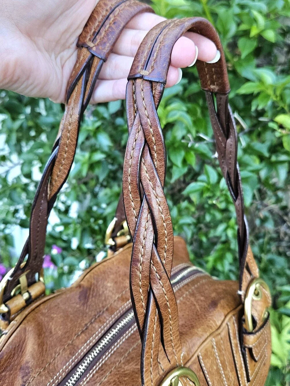Coach Soho Mia 10048 Brown Leather Braided Handle Satchel Vintage Y2K Bag